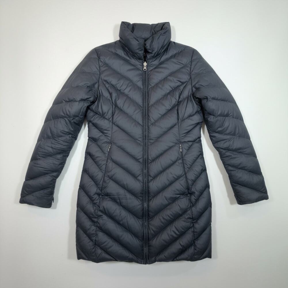Patagonia Quilted Down Puffer Coat Gray Chevron Insulated Full Zip XS Parka
